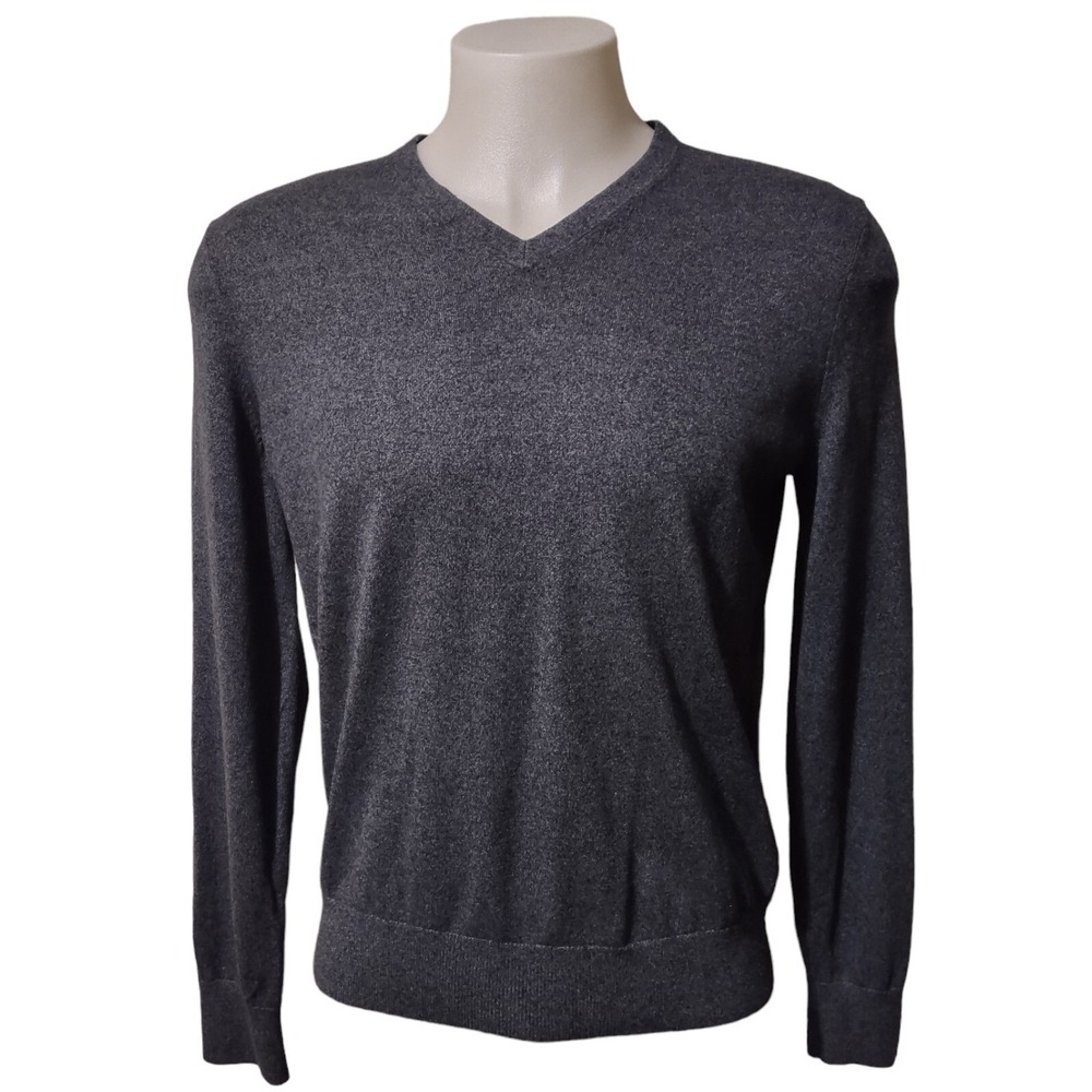 Banana Republic Sweater Silk Cashmere Men Medium Gray V Neck Luxury Blend Office